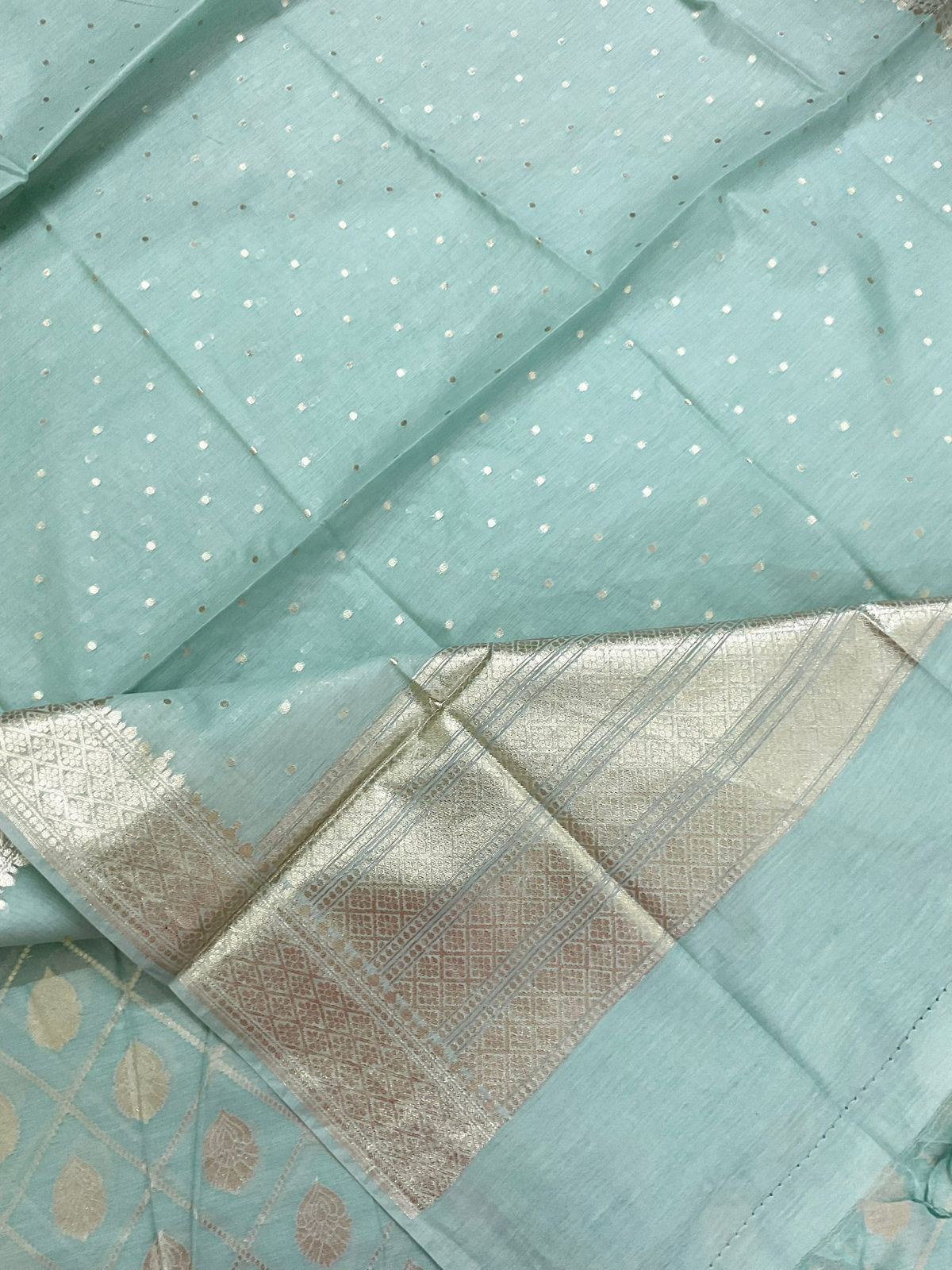 Soft Chanderi Banarasi Weaved Suit - Sea Blue