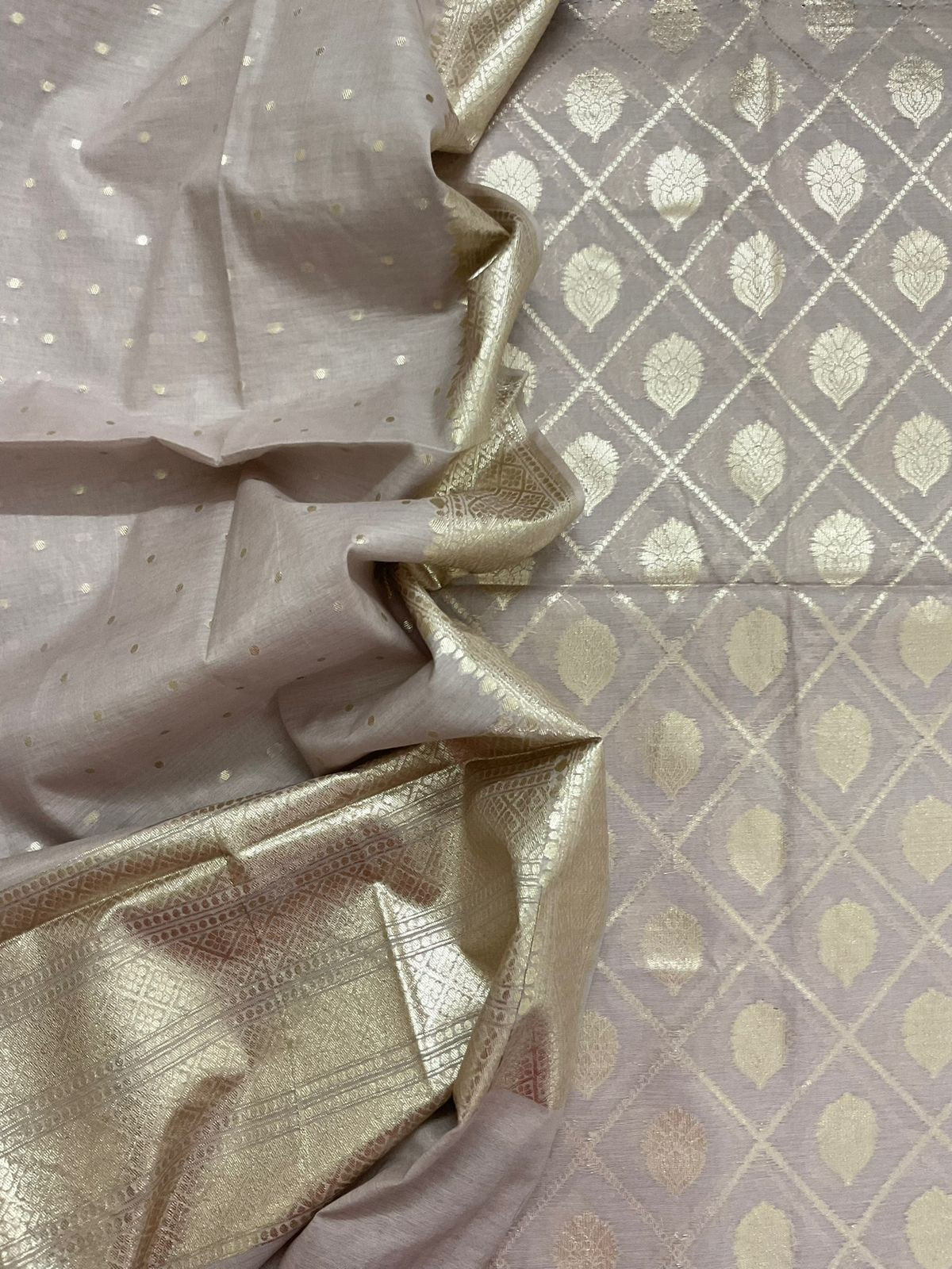 Soft Chanderi Banarasi Weaved Suit - Beigish Pink