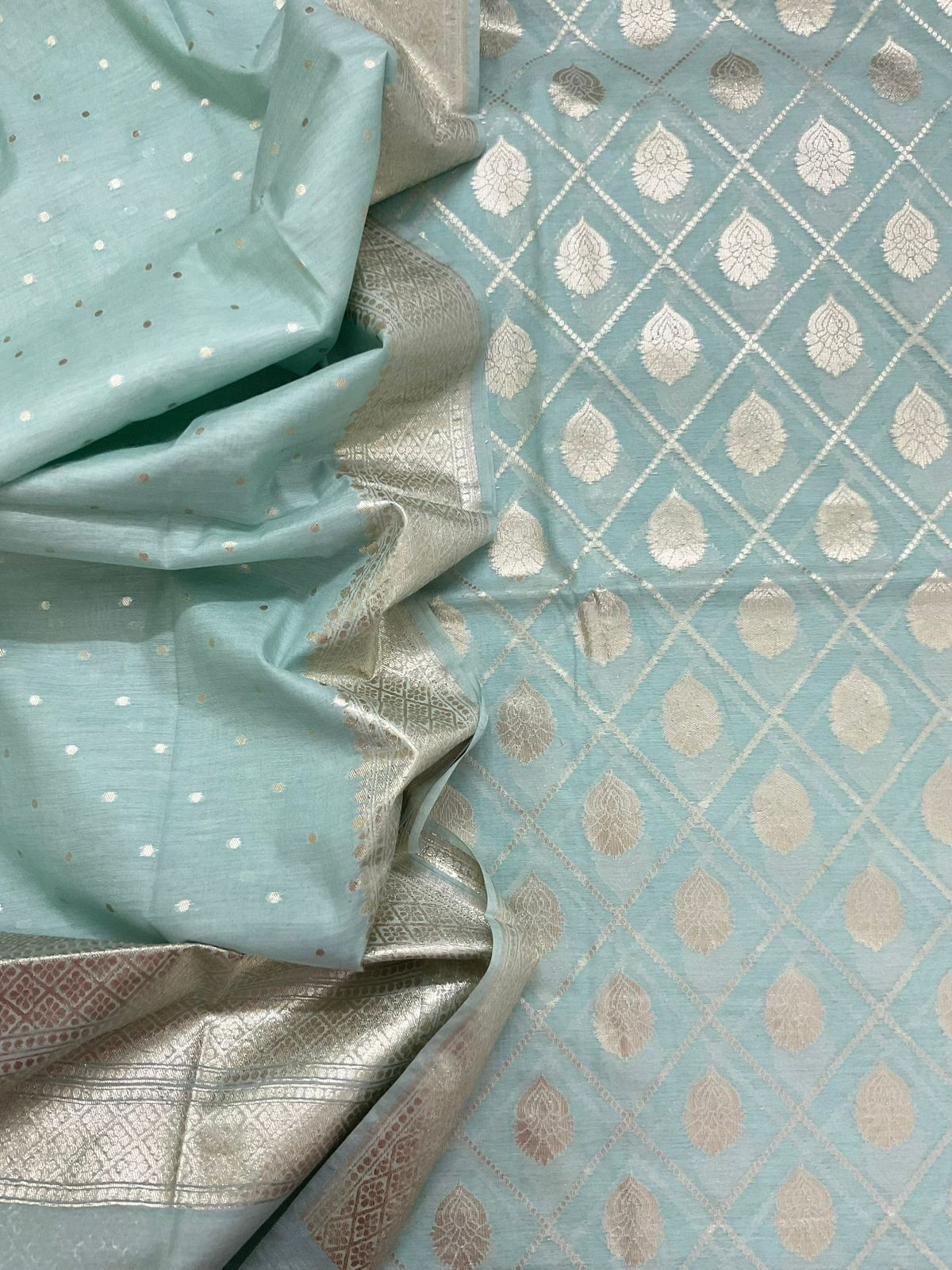 Soft Chanderi Banarasi Weaved Suit - Sea Blue