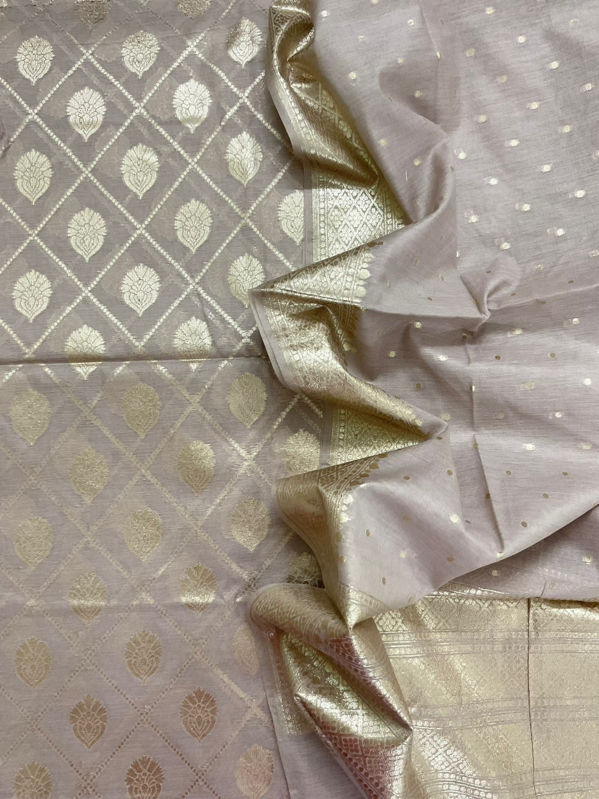 Soft Chanderi Banarasi Weaved Suit - Beigish Pink