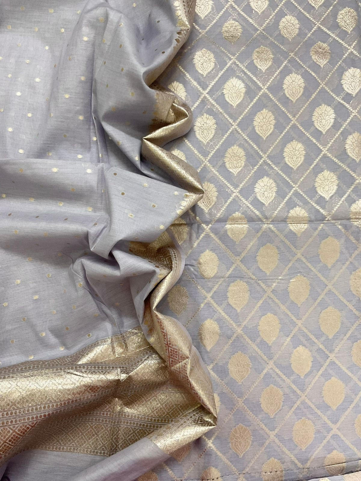 Soft Chanderi Banarasi Weaved Suit - Lavender