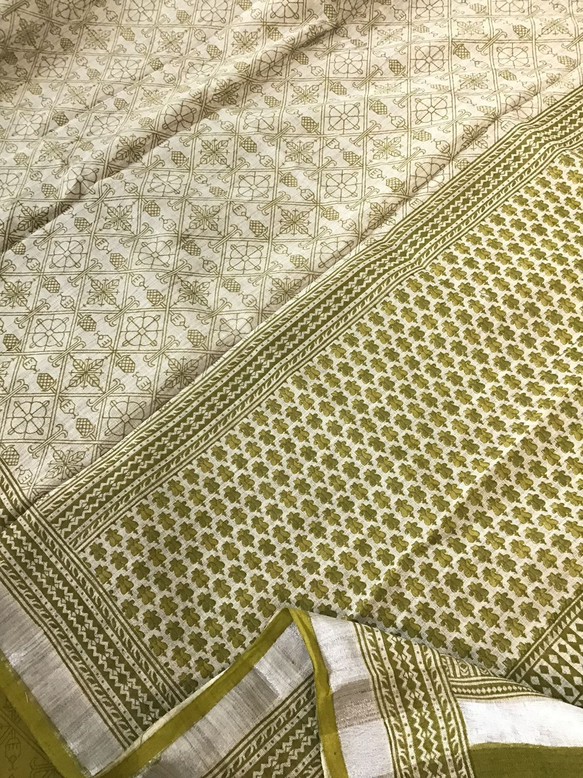 Pure Jute Cotton Printed Suit - Yellowish Green