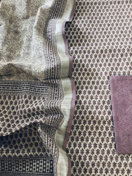 Image of Pure Jute Cotton Printed Suit - Purple