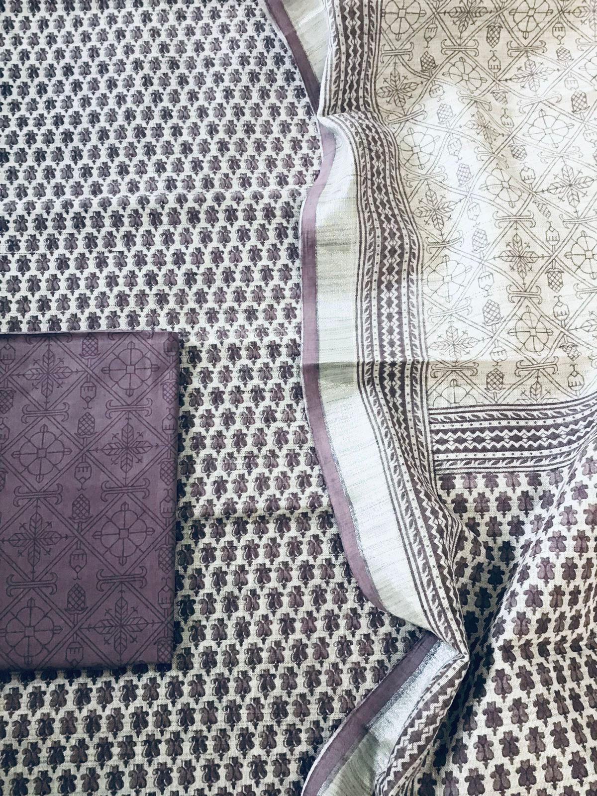 Pure Jute Cotton Printed Suit - Purple