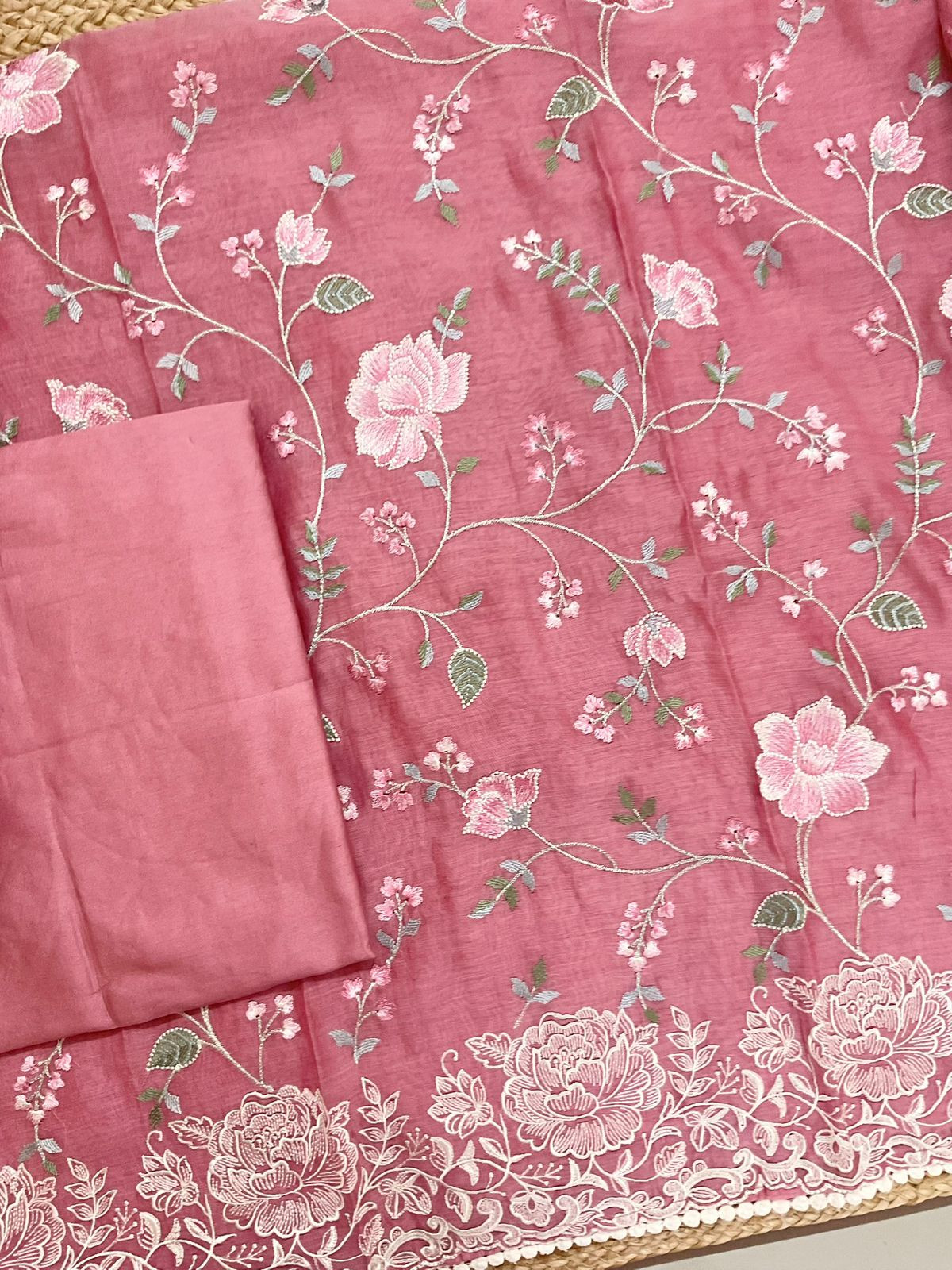 Pure Mul Chanderi Embroidered Suit - Onion Pink