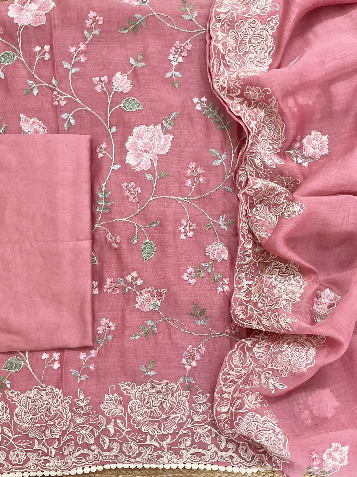 Pure Mul Chanderi Embroidered Suit - Onion Pink