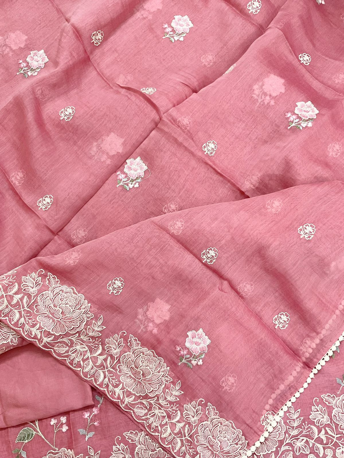 Pure Mul Chanderi Embroidered Suit - Onion Pink