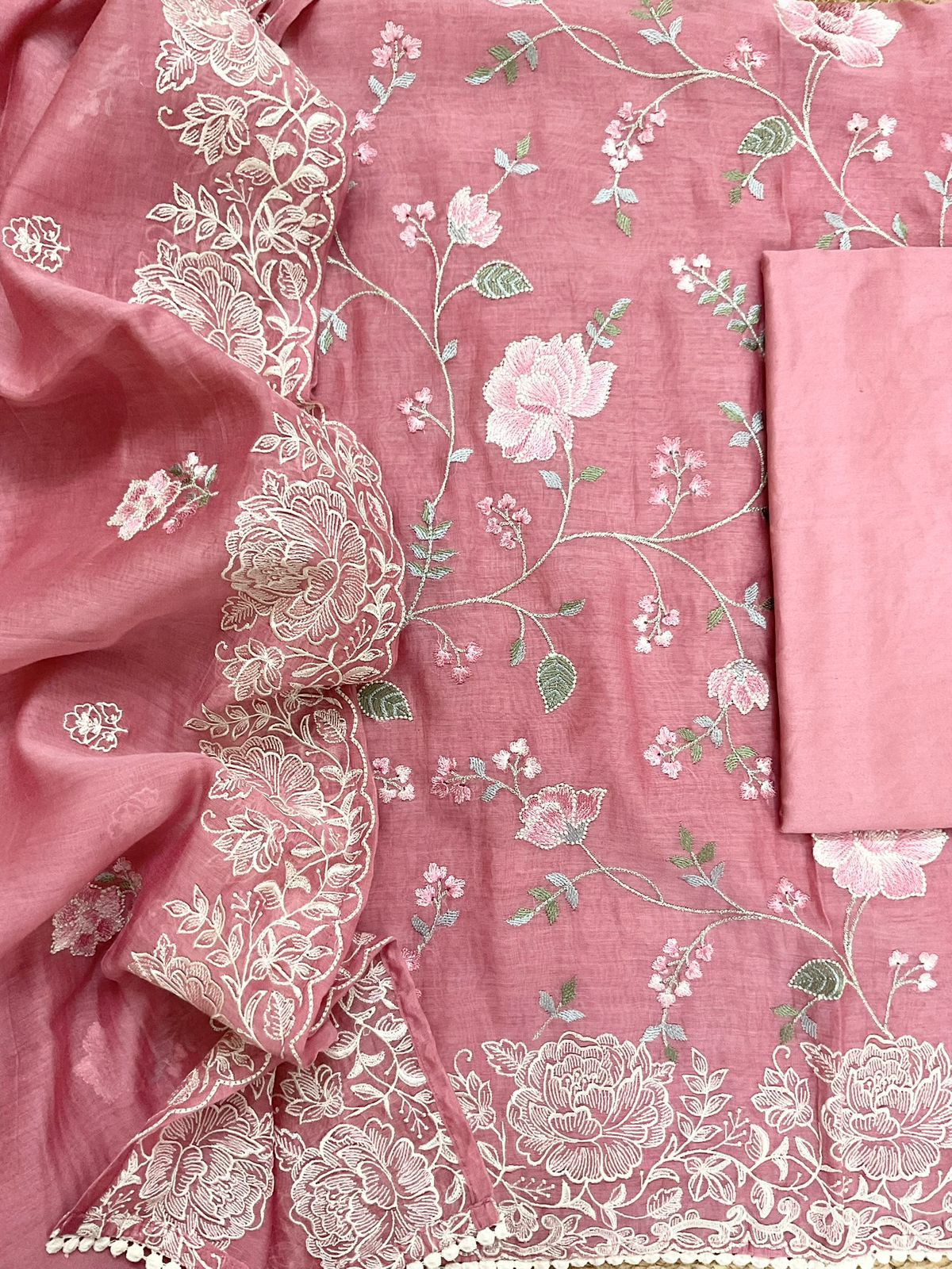 Pure Mul Chanderi Embroidered Suit - Onion Pink