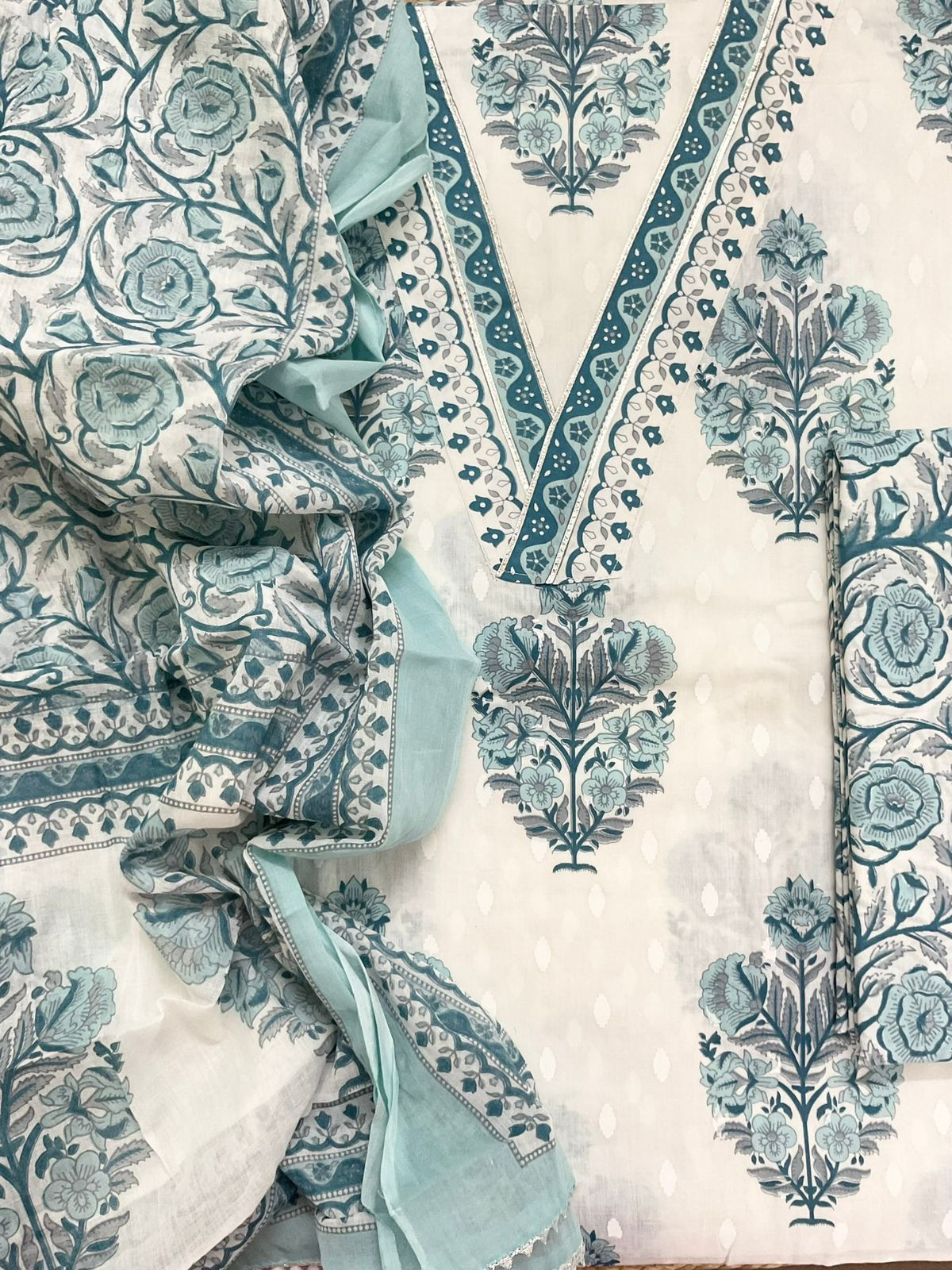 Pure Cotton Printed Suit - White