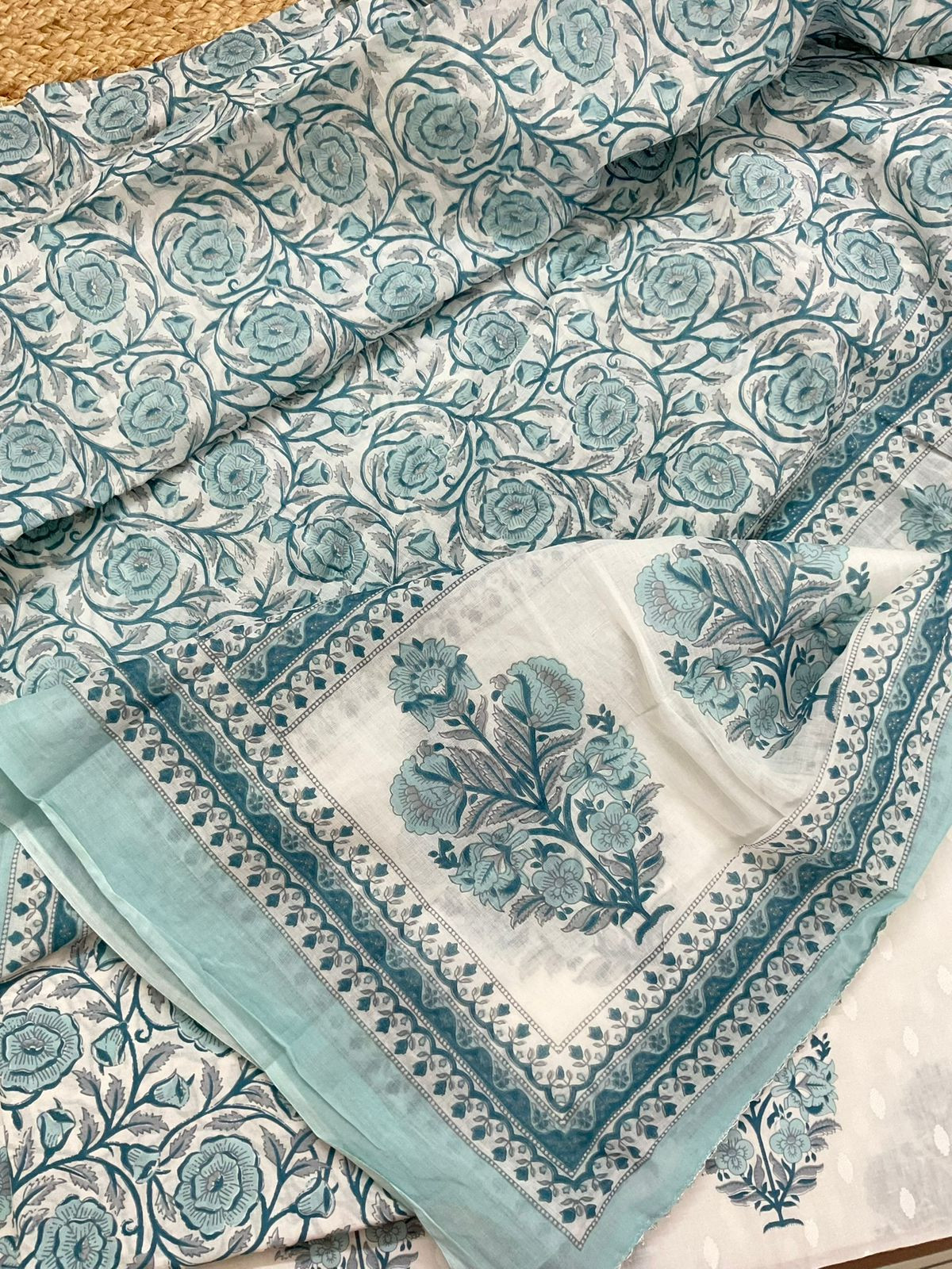 Pure Cotton Printed Suit - White