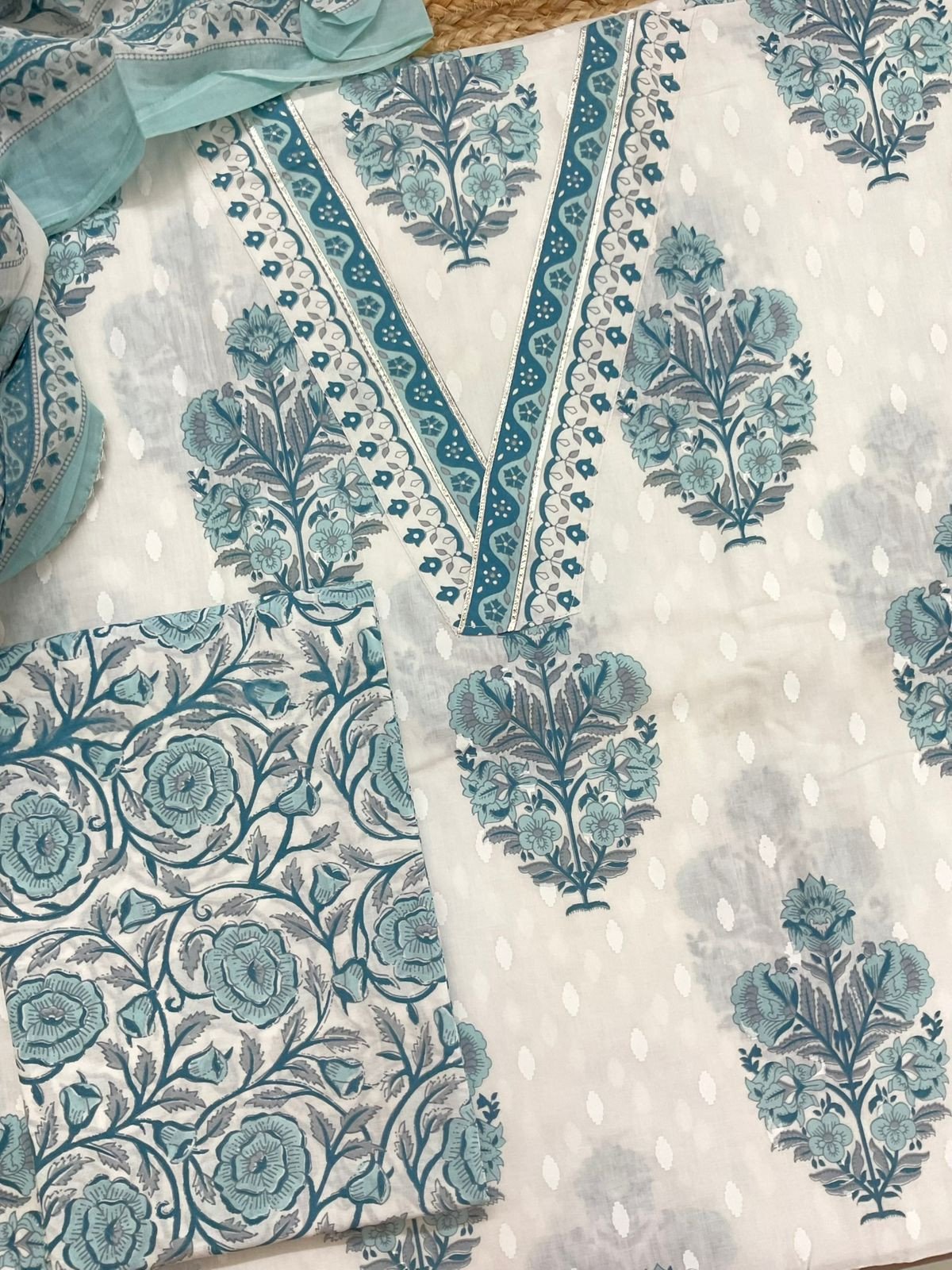 Pure Cotton Printed Suit - White