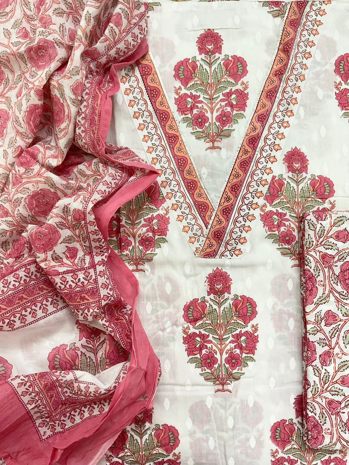 Pure Cotton Printed Suit - White