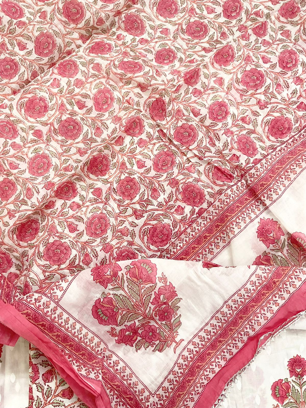 Pure Cotton Printed Suit - White