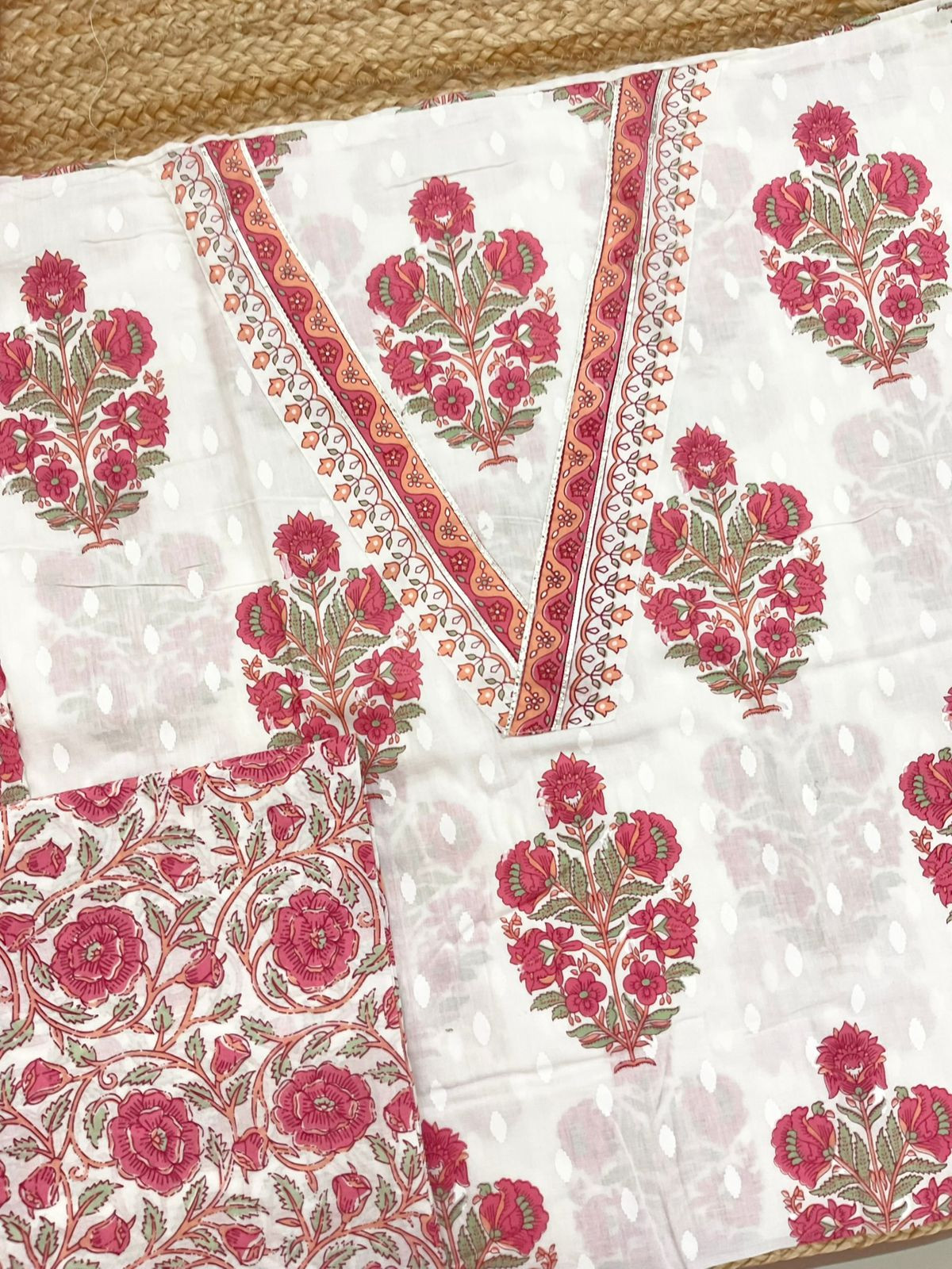 Pure Cotton Printed Suit - White