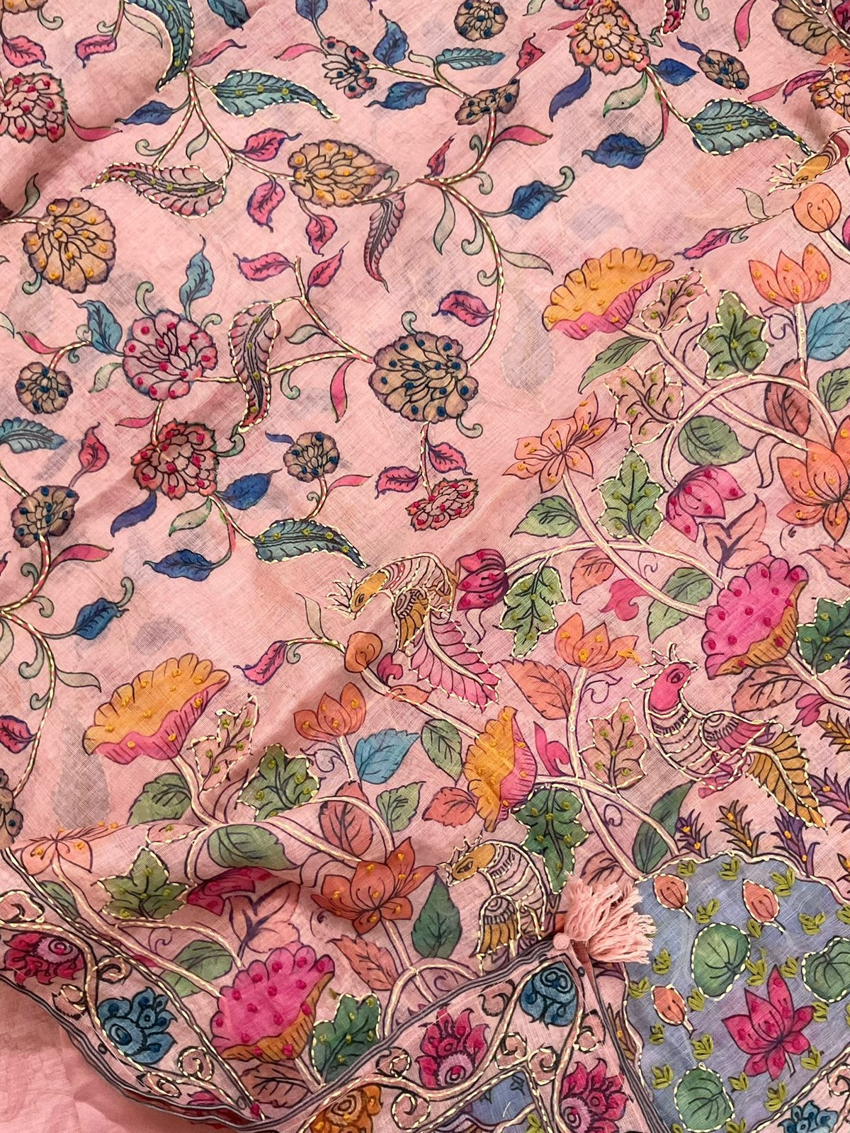 Soft Linen Jute Cotton Printed Embroidered Suit - Pink