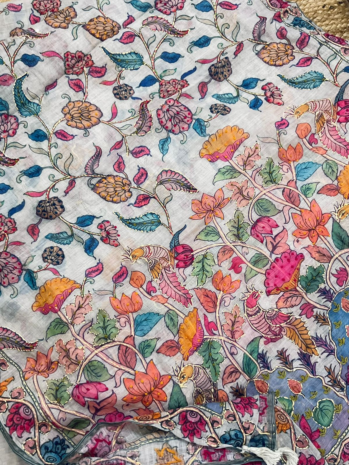 Soft Linen Jute Cotton Printed Embroidered Suit - Grey