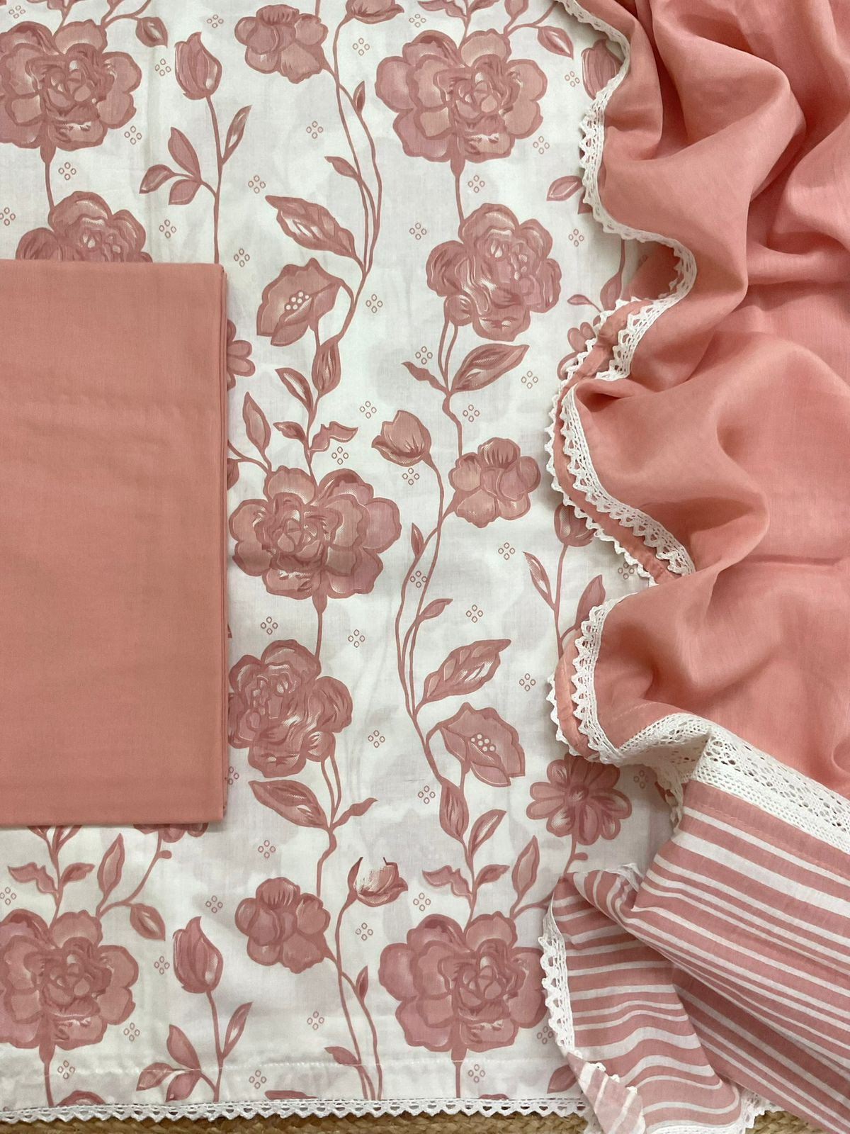 Pure Cotton Printed Embroidered Suit - Off White