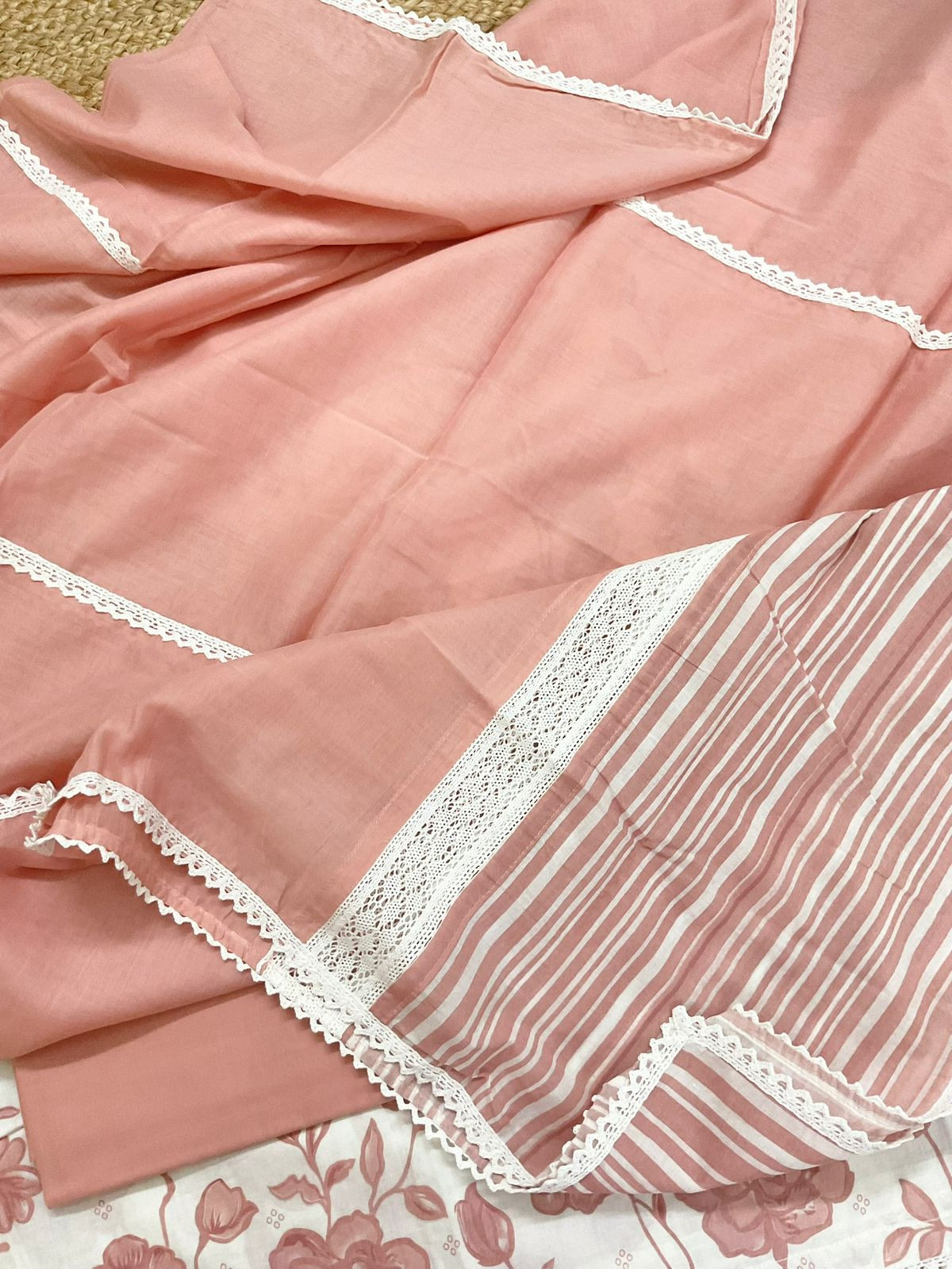 Pure Cotton Printed Embroidered Suit - Off White