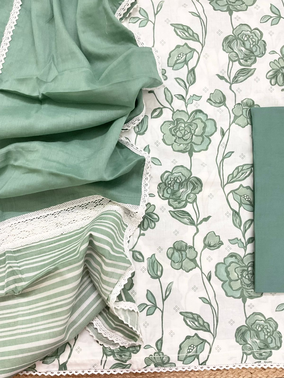 Pure Cotton Printed Embroidered Suit - Off White