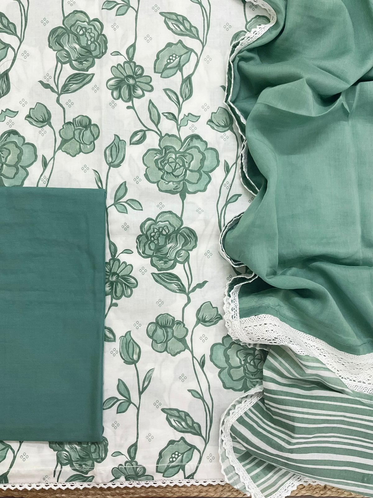 Pure Cotton Printed Embroidered Suit - Off White