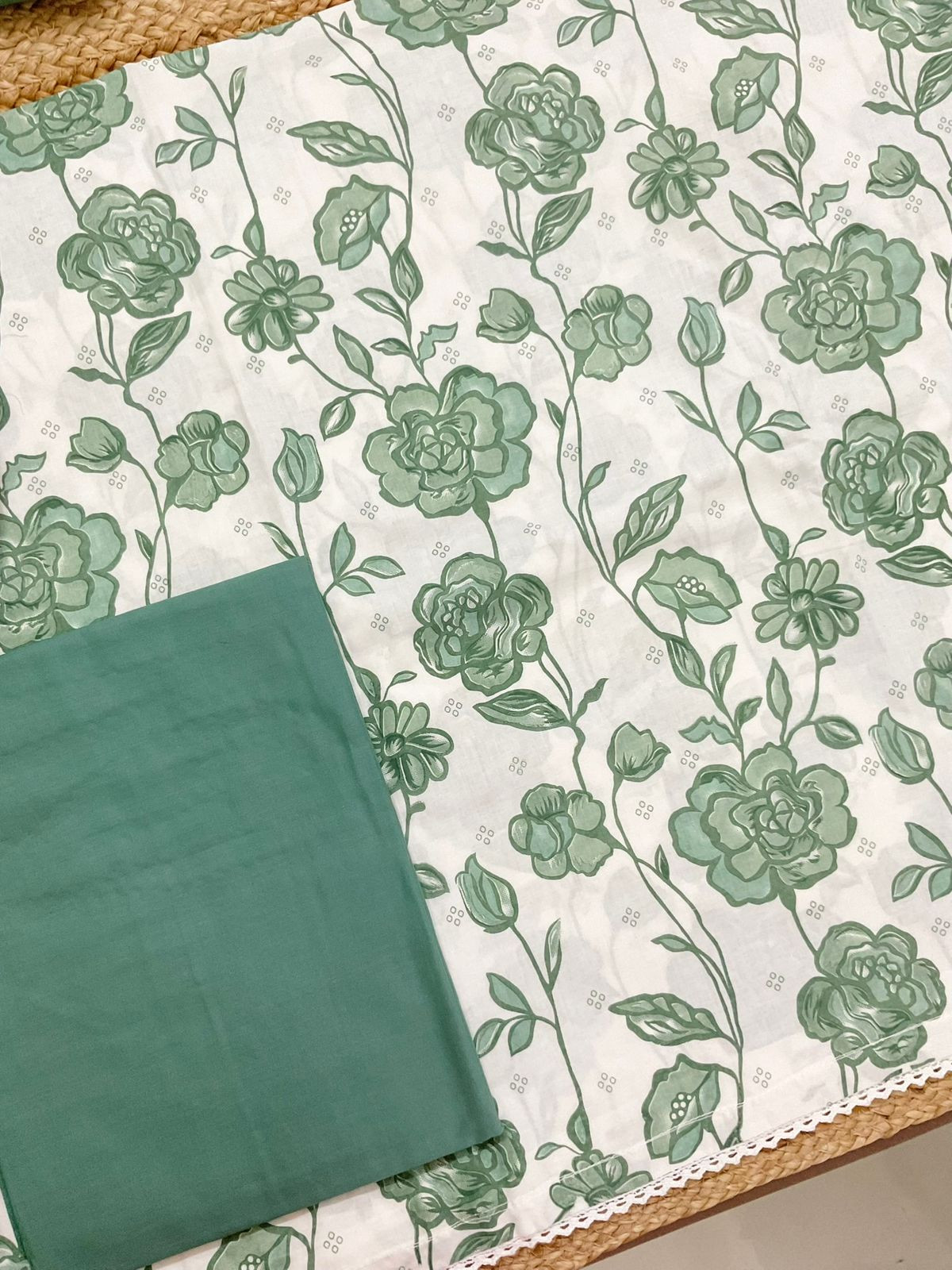 Pure Cotton Printed Embroidered Suit - Off White