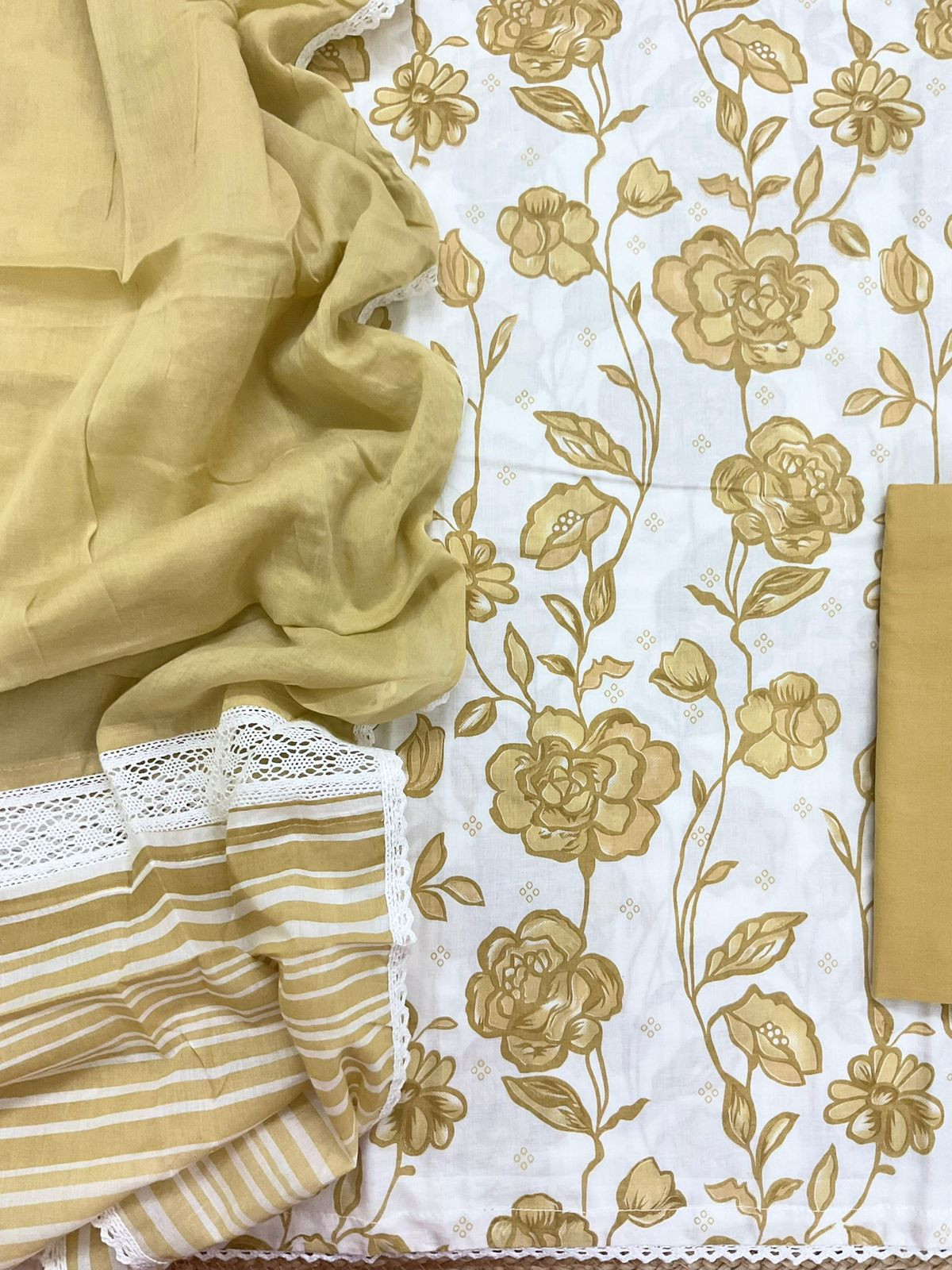 Pure Cotton Printed Embroidered Suit - Off White