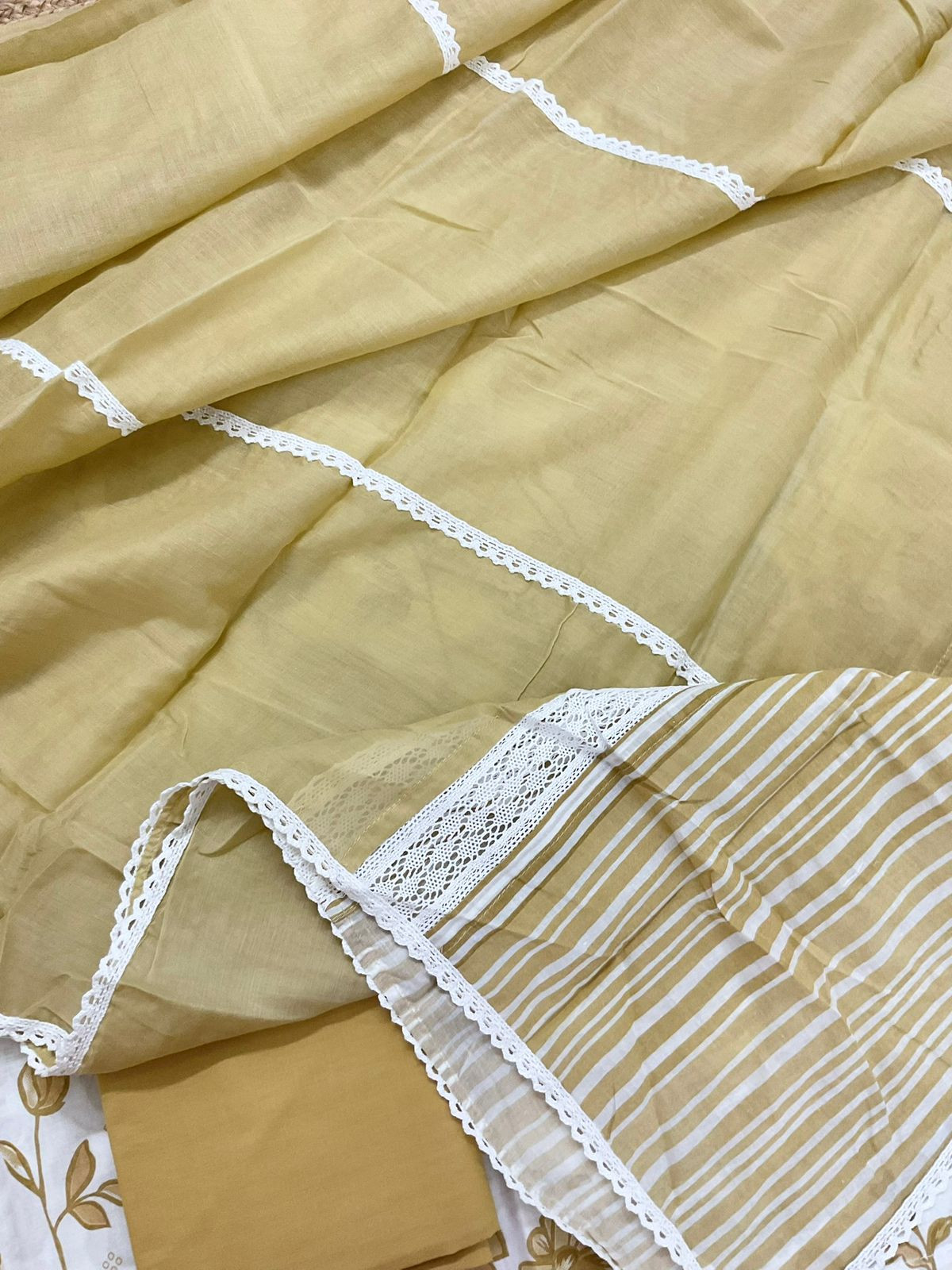 Pure Cotton Printed Embroidered Suit - Off White