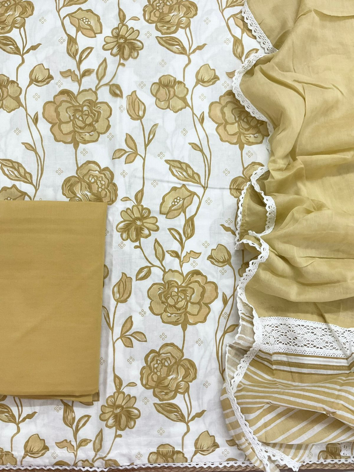 Pure Cotton Printed Embroidered Suit - Off White