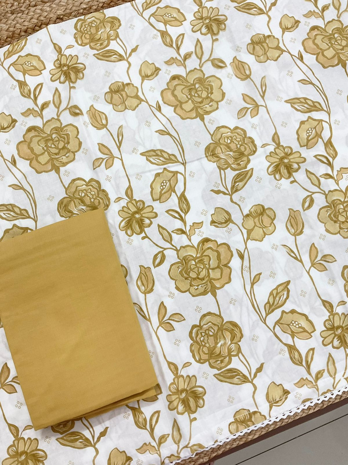 Pure Cotton Printed Embroidered Suit - Off White