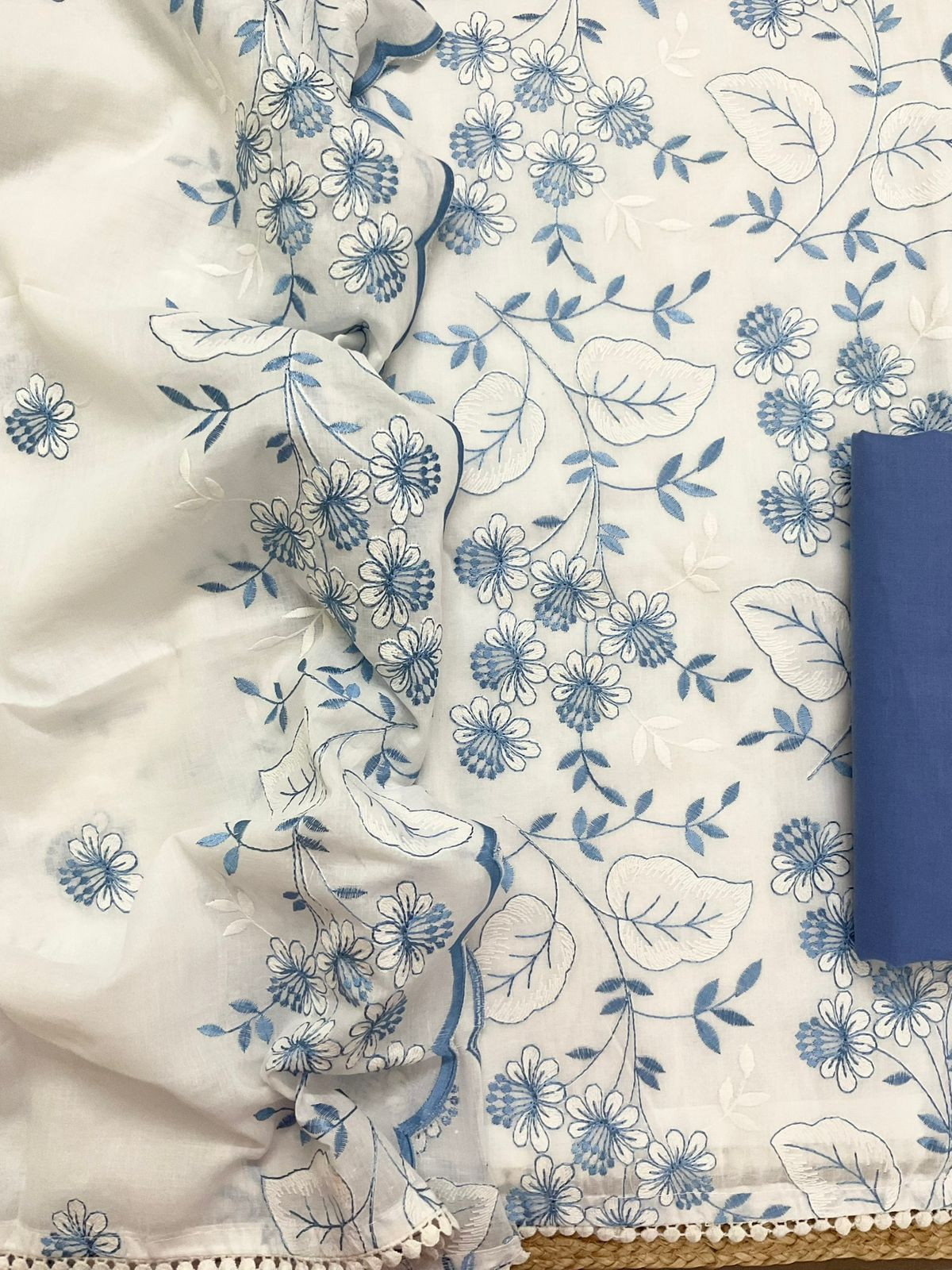 Pure Cotton Embroidered Suit - White