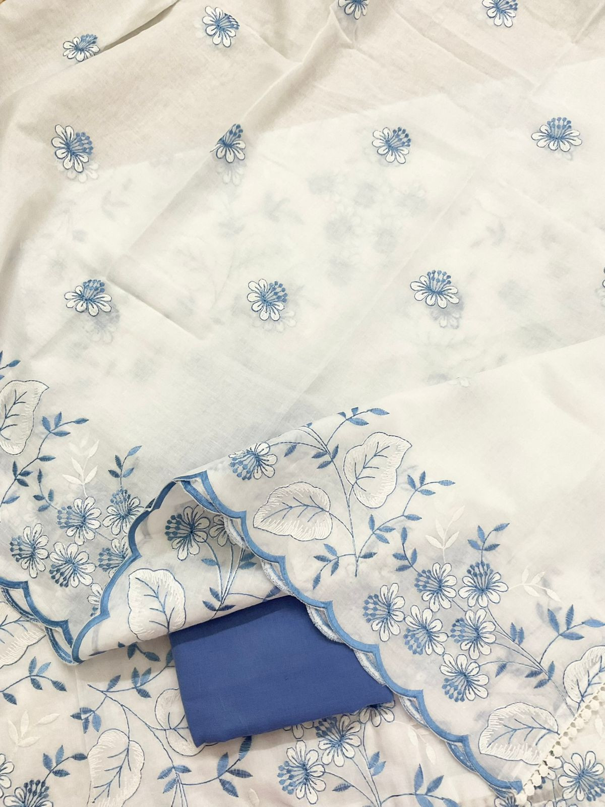 Pure Cotton Embroidered Suit - White