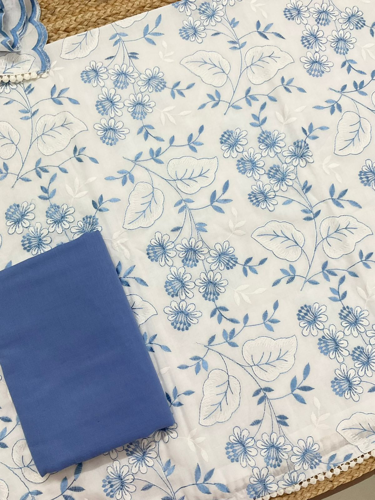 Pure Cotton Embroidered Suit - White