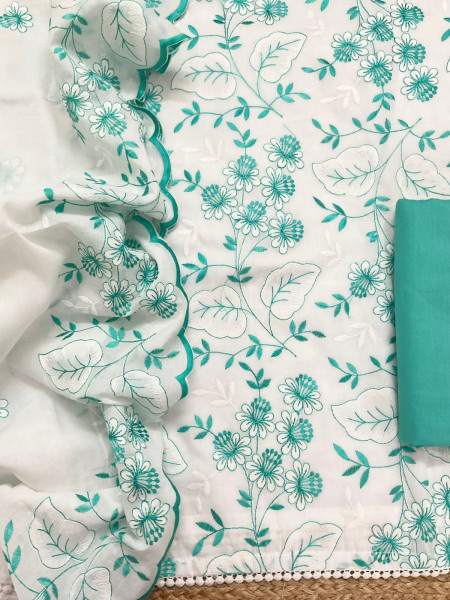 Image of Pure Cotton Embroidered Suit - White