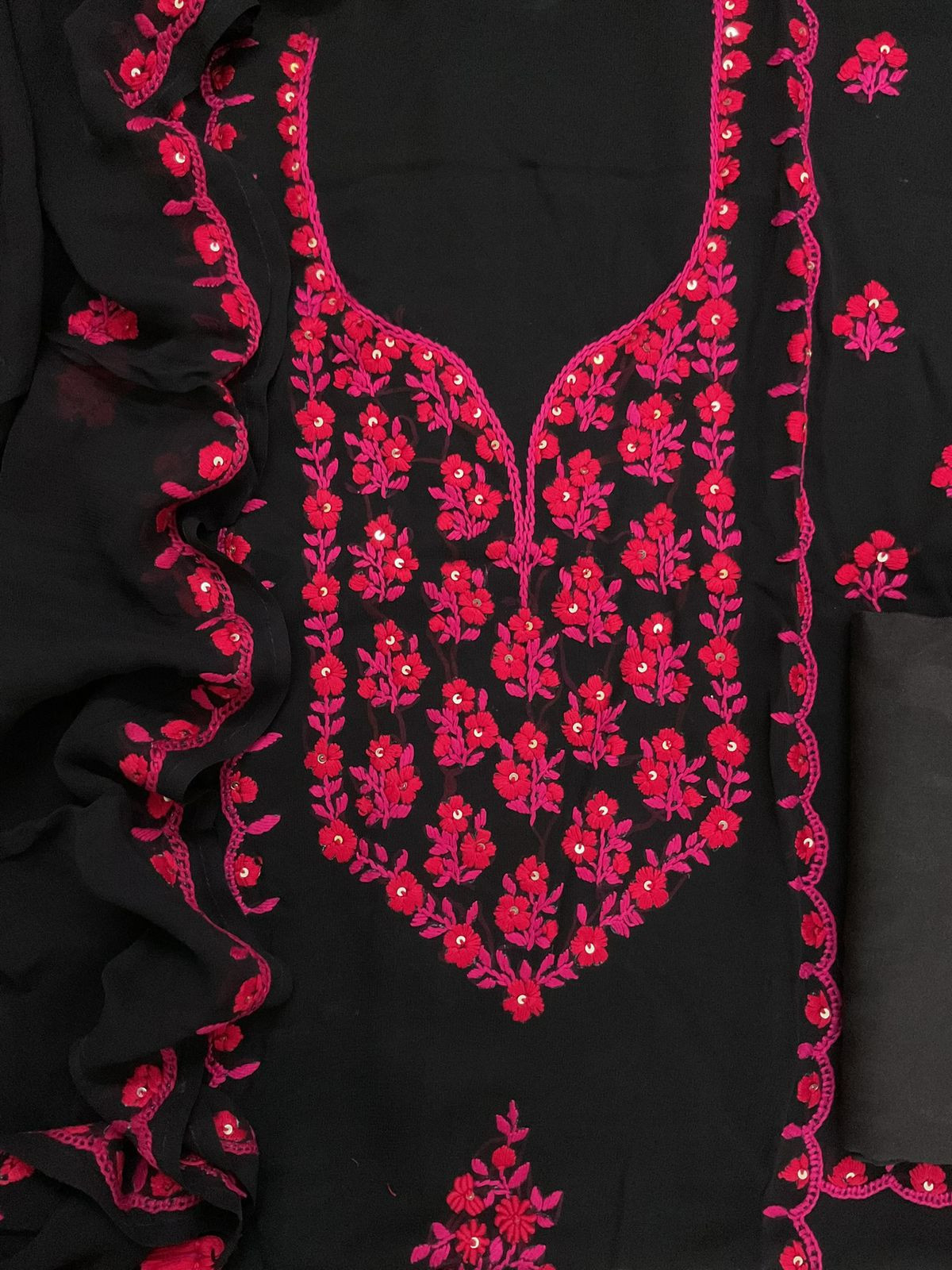 Pure Georgette Embroidered Suit - Black