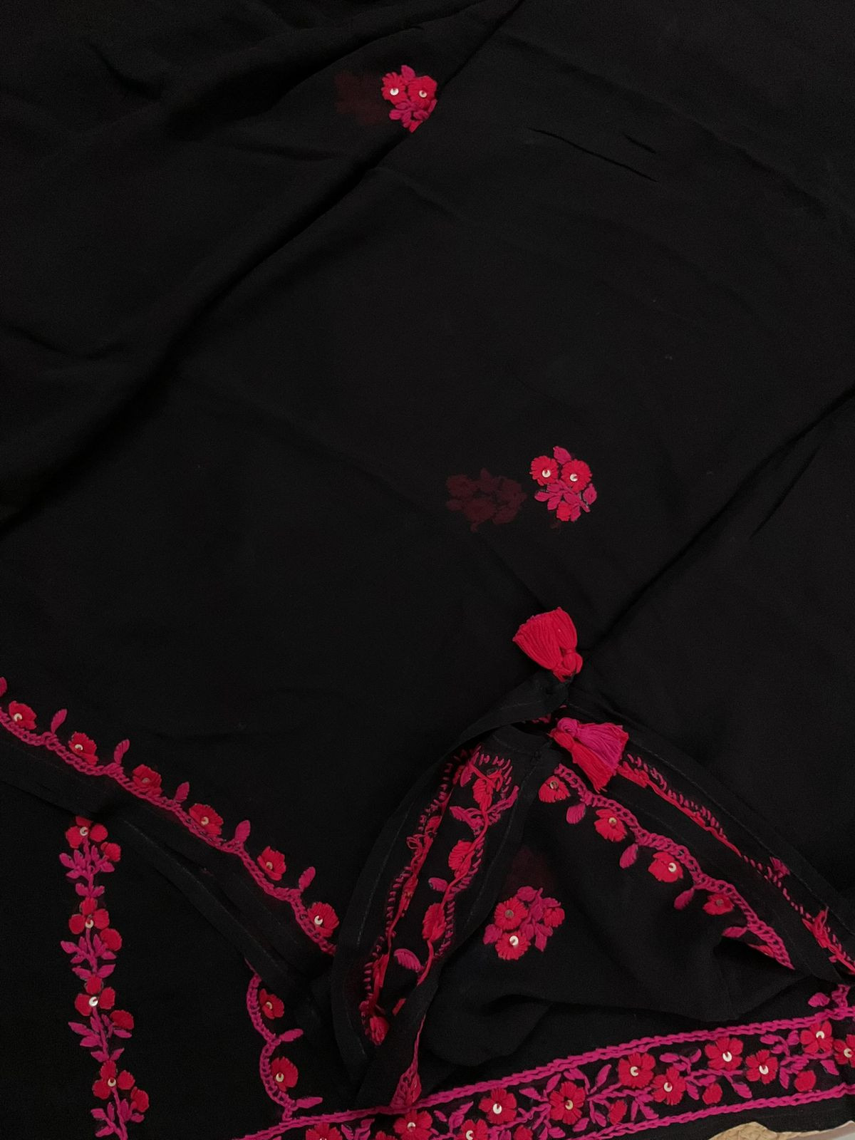 Pure Georgette Embroidered Suit - Black