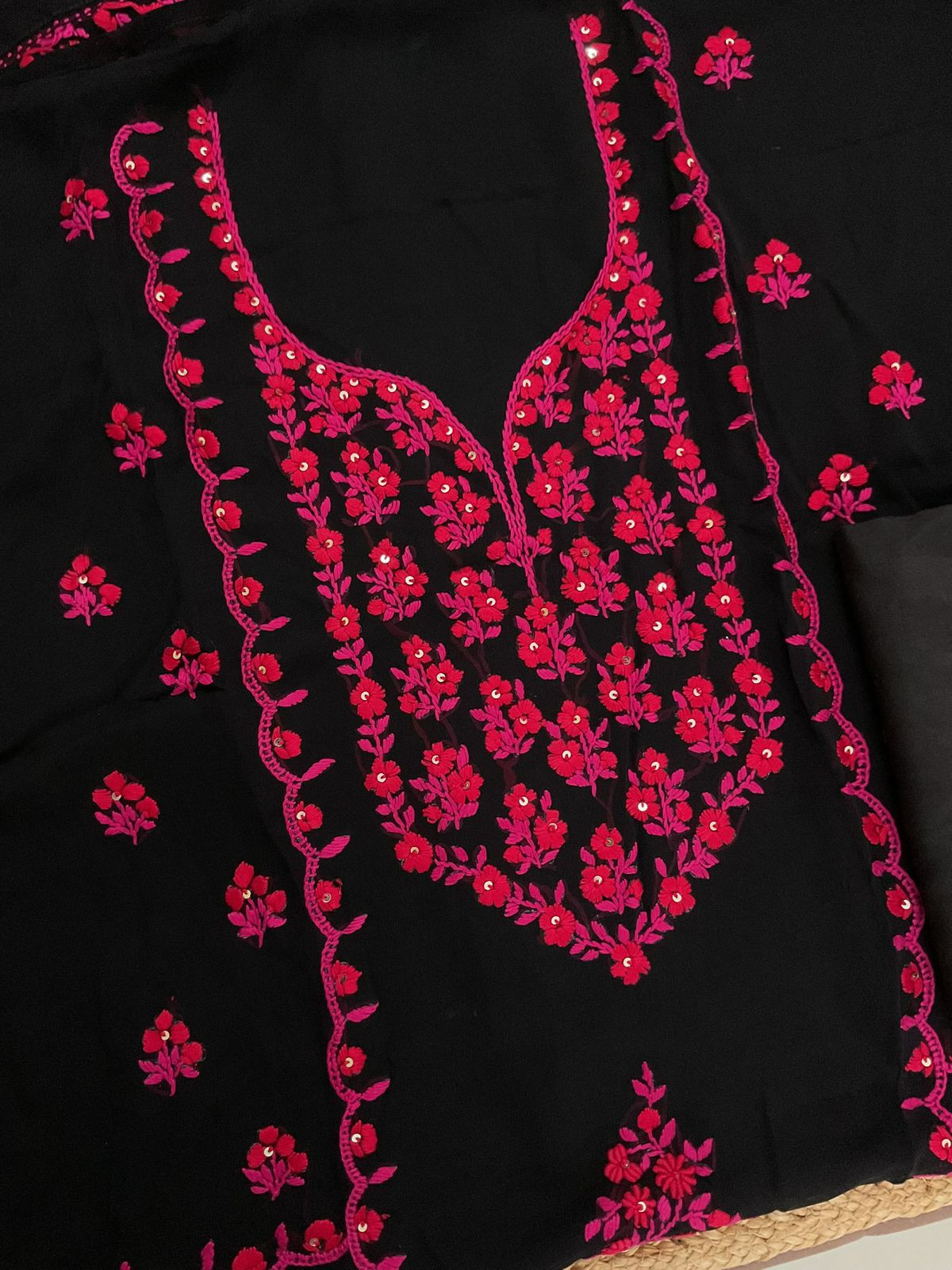 Pure Georgette Embroidered Suit - Black