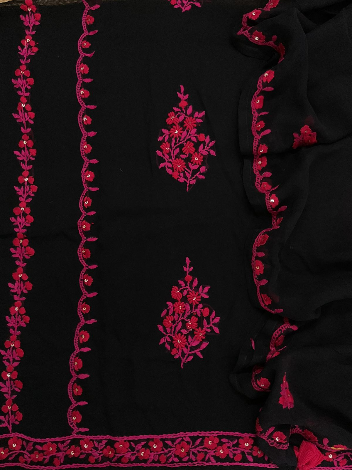 Pure Georgette Embroidered Suit - Black