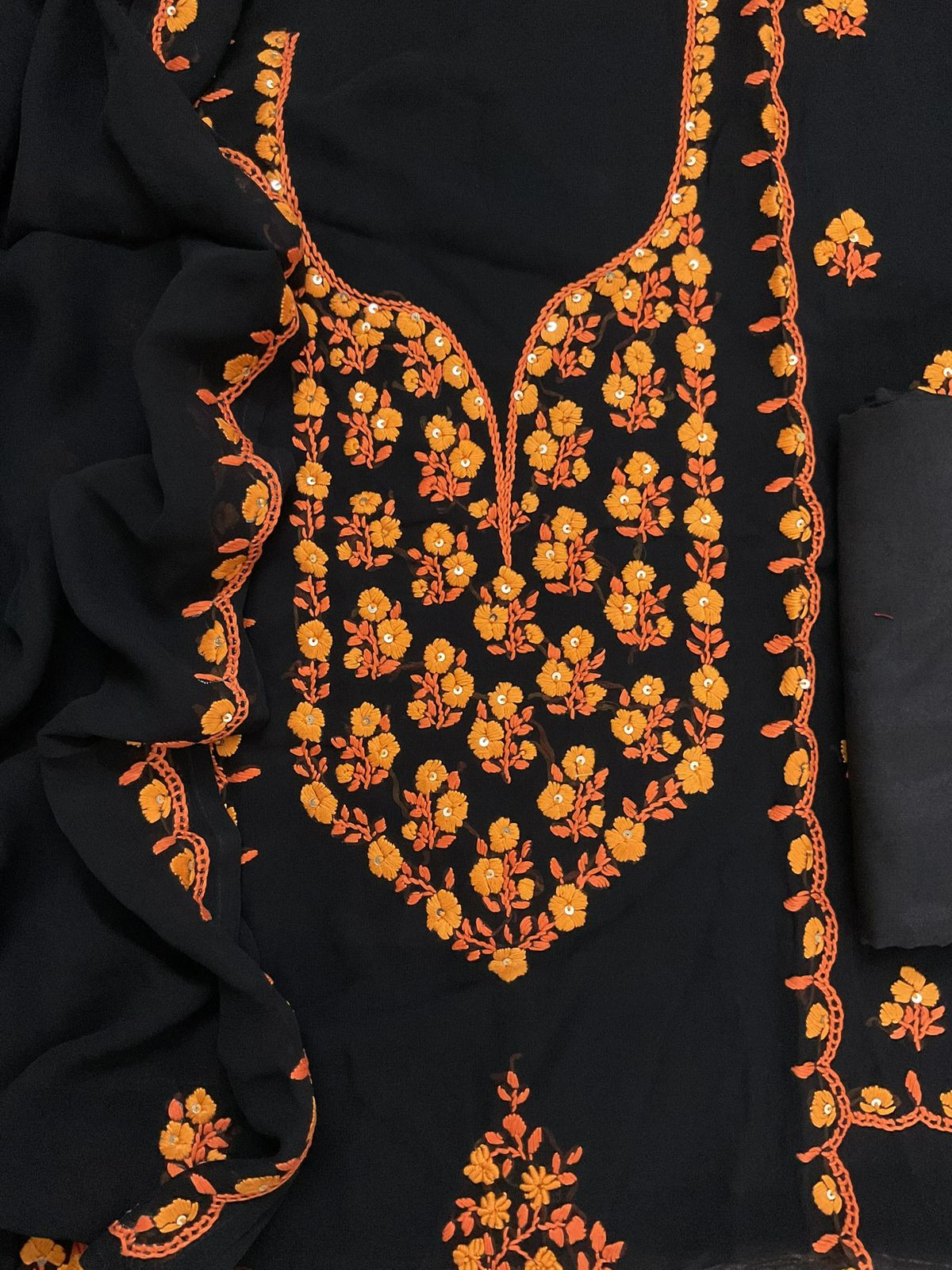 Pure Georgette Embroidered Suit - Black