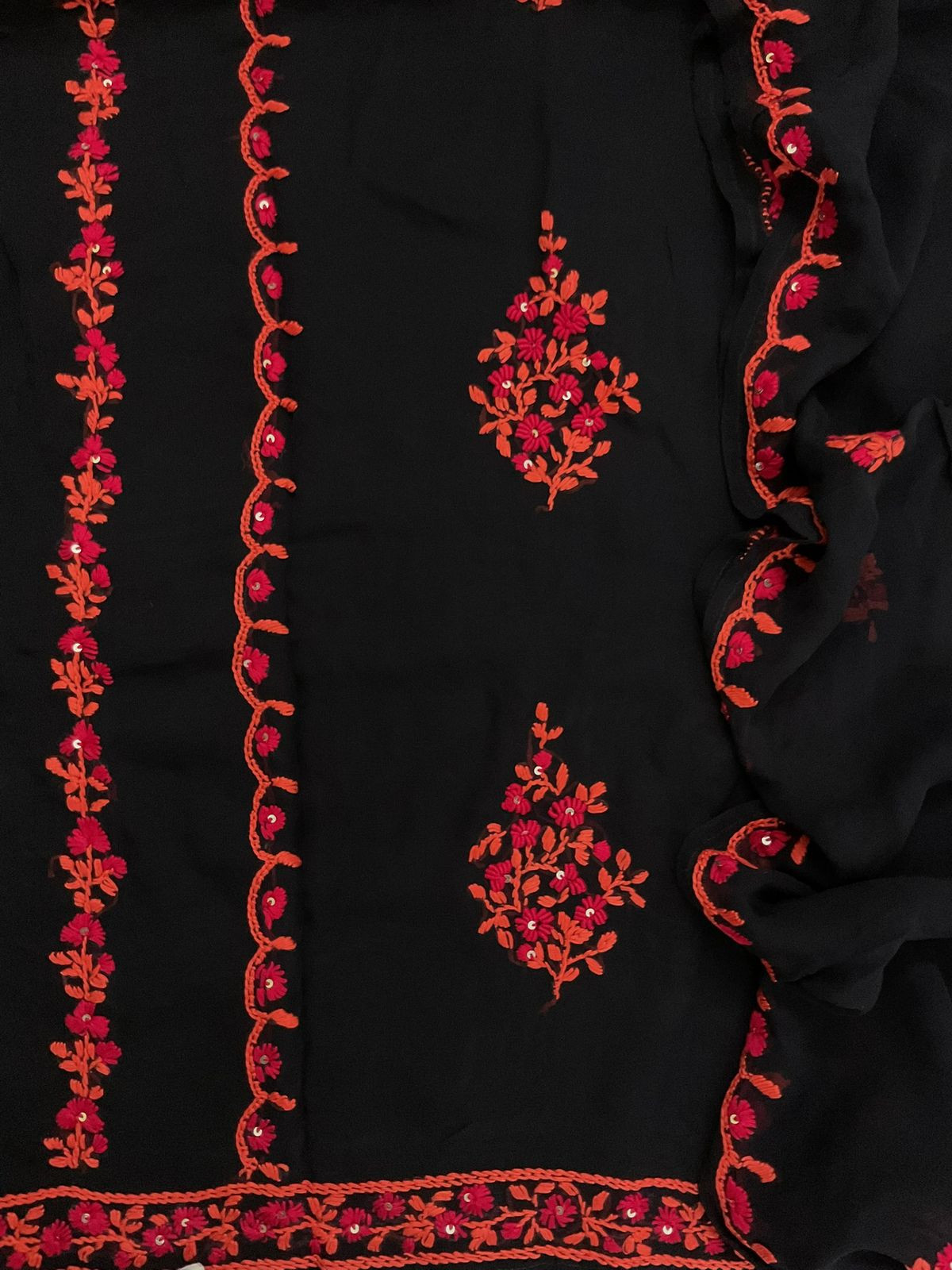 Pure Georgette Embroidered Suit - Black
