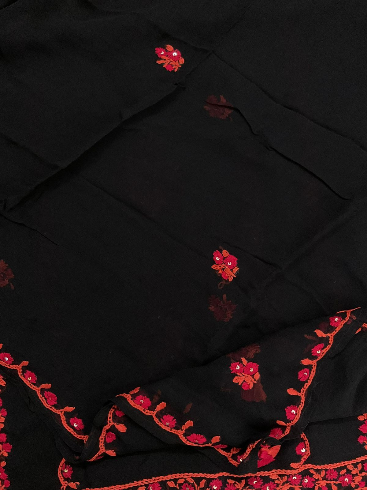 Pure Georgette Embroidered Suit - Black