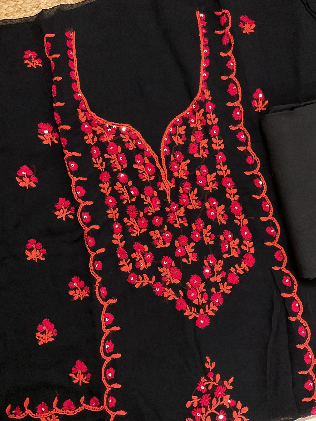 Pure Georgette Embroidered Suit - Black