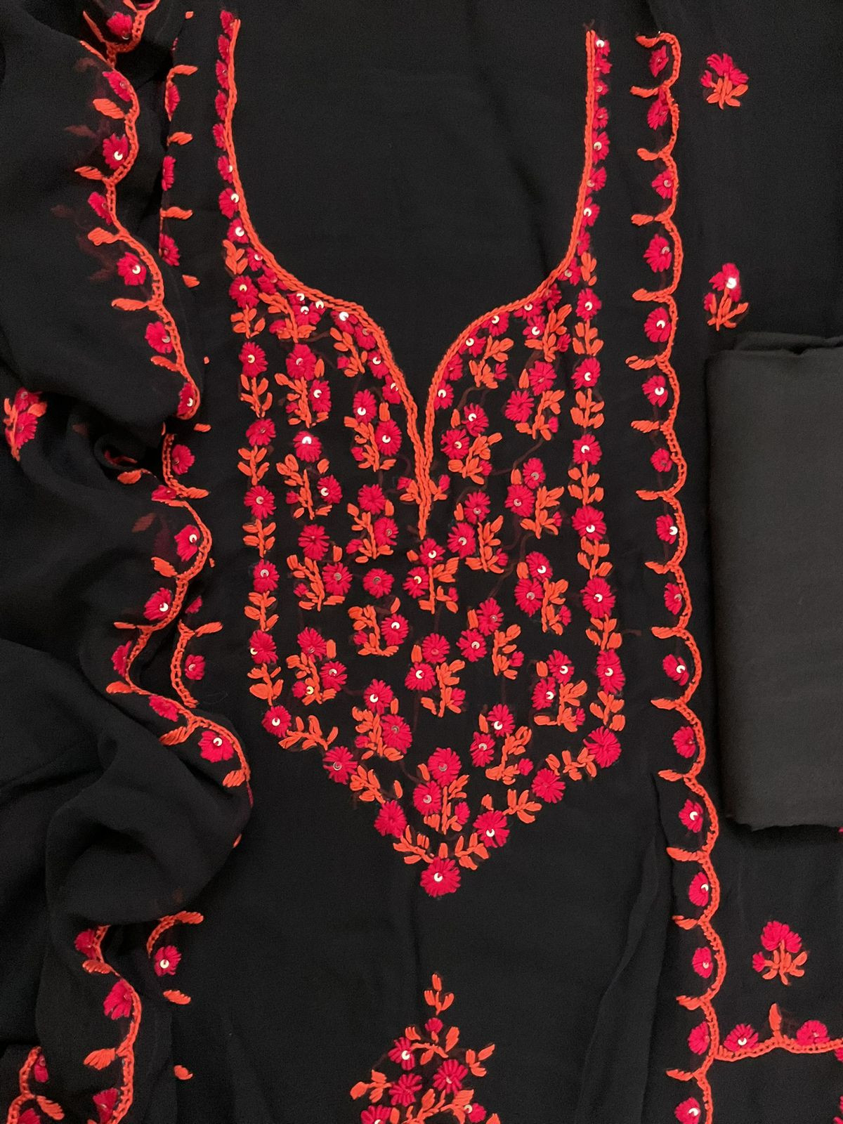 Pure Georgette Embroidered Suit - Black