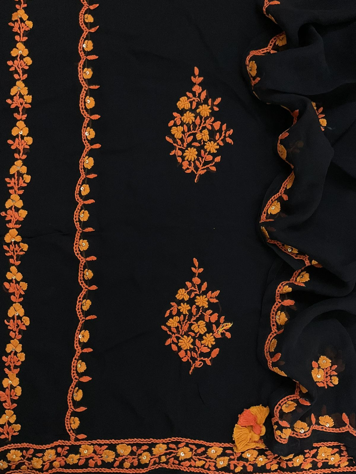 Pure Georgette Embroidered Suit - Black