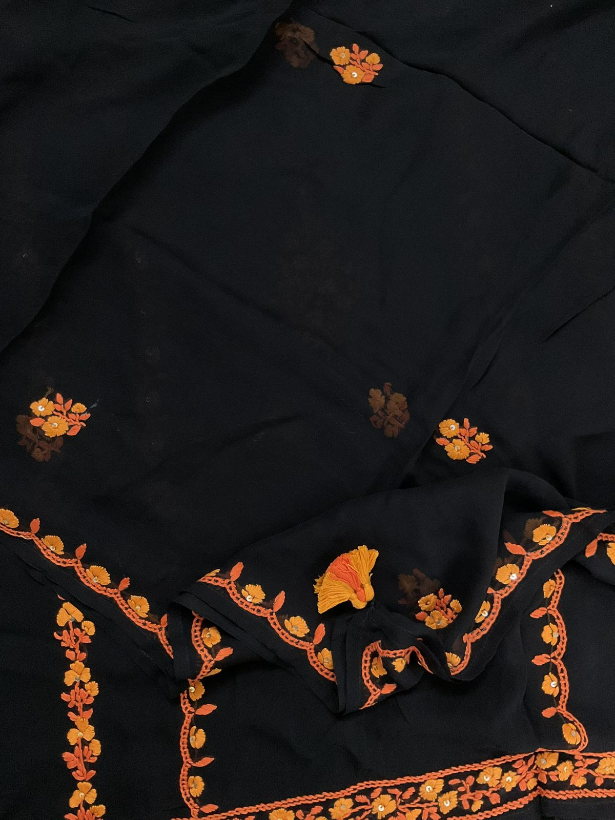 Pure Georgette Embroidered Suit - Black