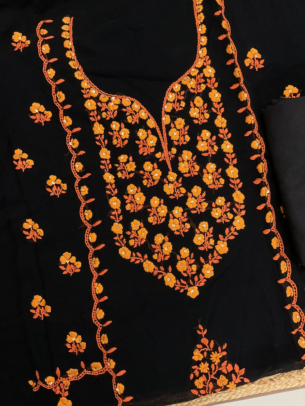 Pure Georgette Embroidered Suit - Black