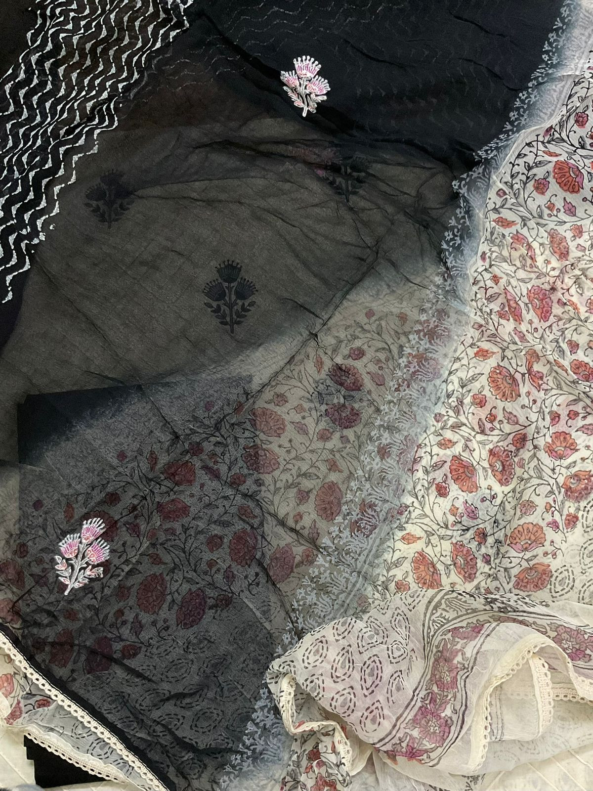 Pure Cotton Printed Embroidered Suit - Cream