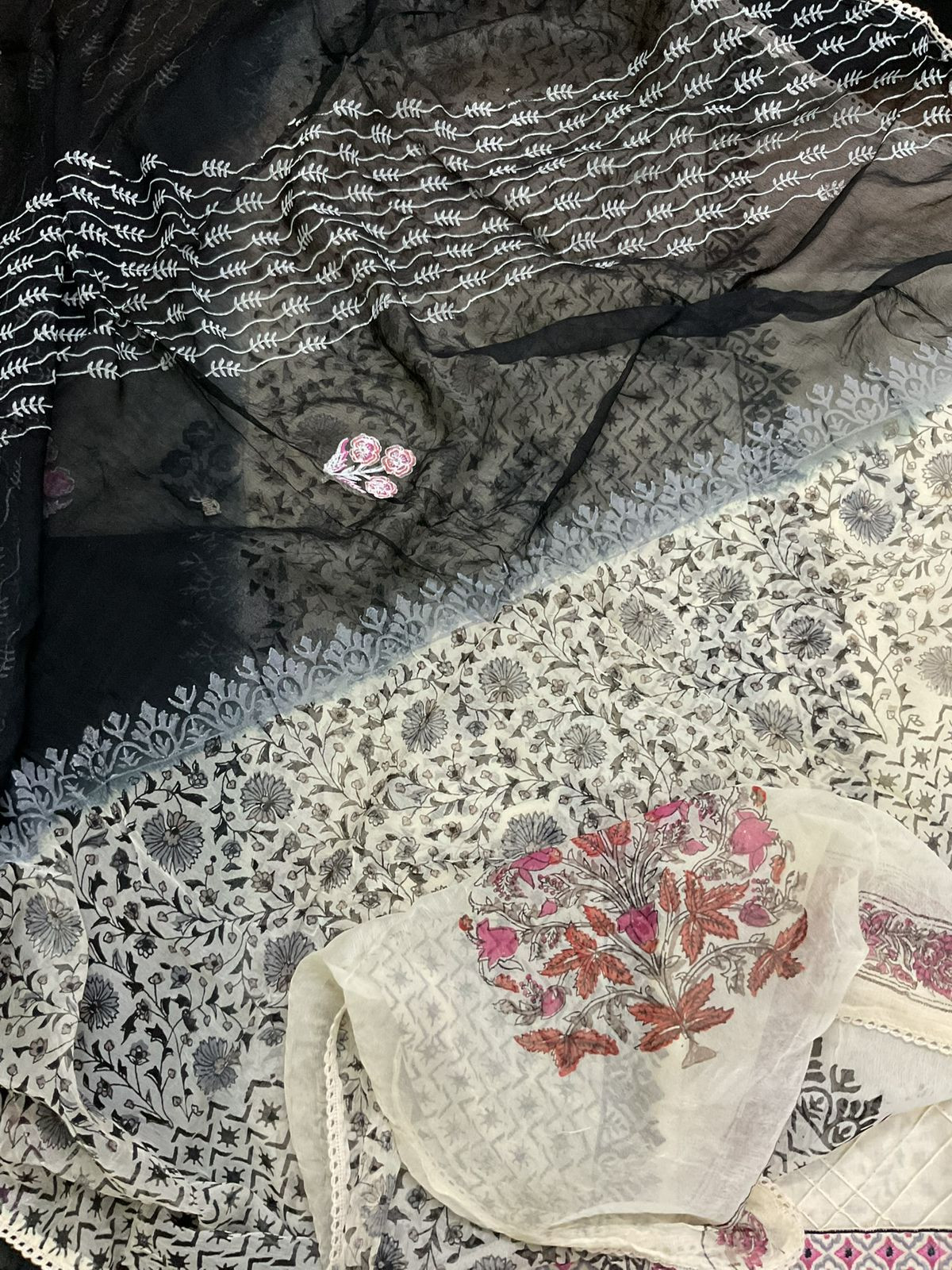 Pure Cotton Printed Embroidered Suit - Cream