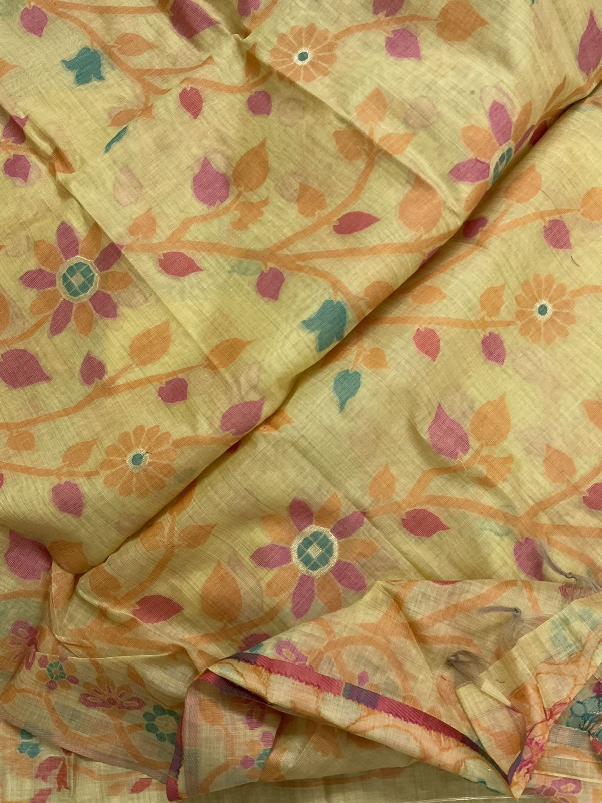 Soft Slub Chanderi Printed Jamdani Weaved Embroidered Suit - Yellow