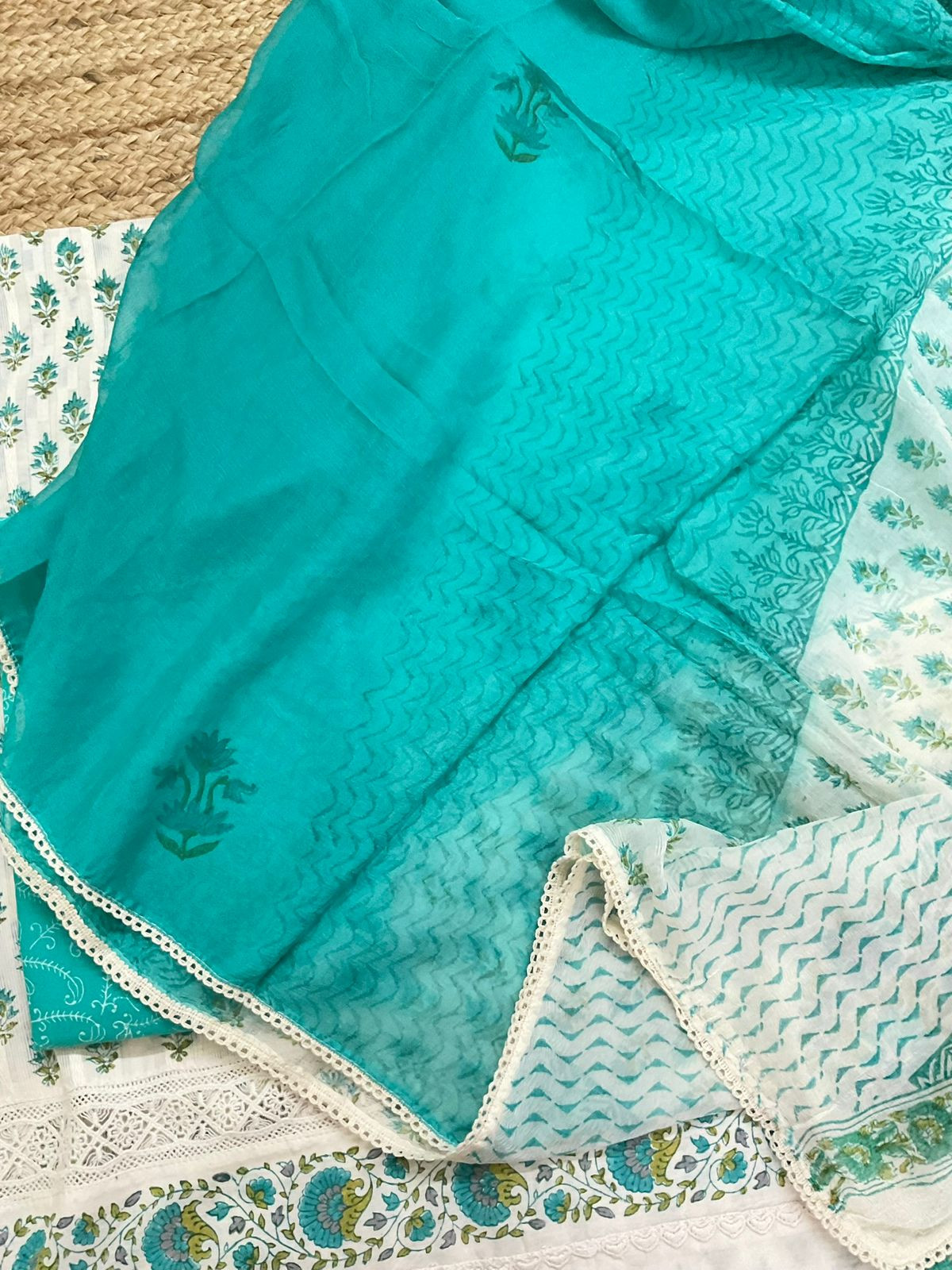 Pure Cotton Printed Embroidered Self Weaved Suit - Off White