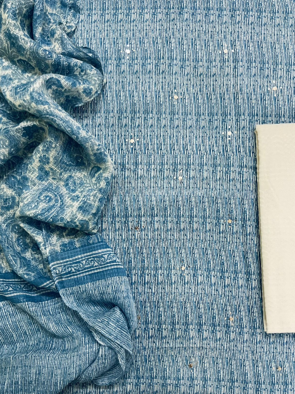 Pure Fine Cotton Printed Embroidered Suit - Blue